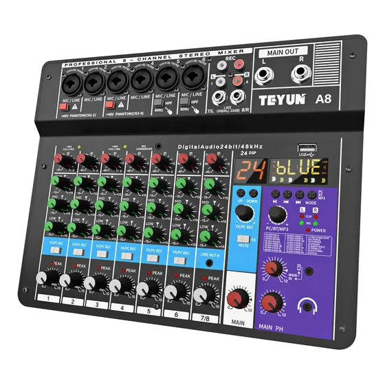Mesa De Som Analógica Teyun A8 8 Canais Bluetooth Usb 24 Efeitos 48v,suporta Múltiplas Voltagens, Incluindo 5v/. 127/220v