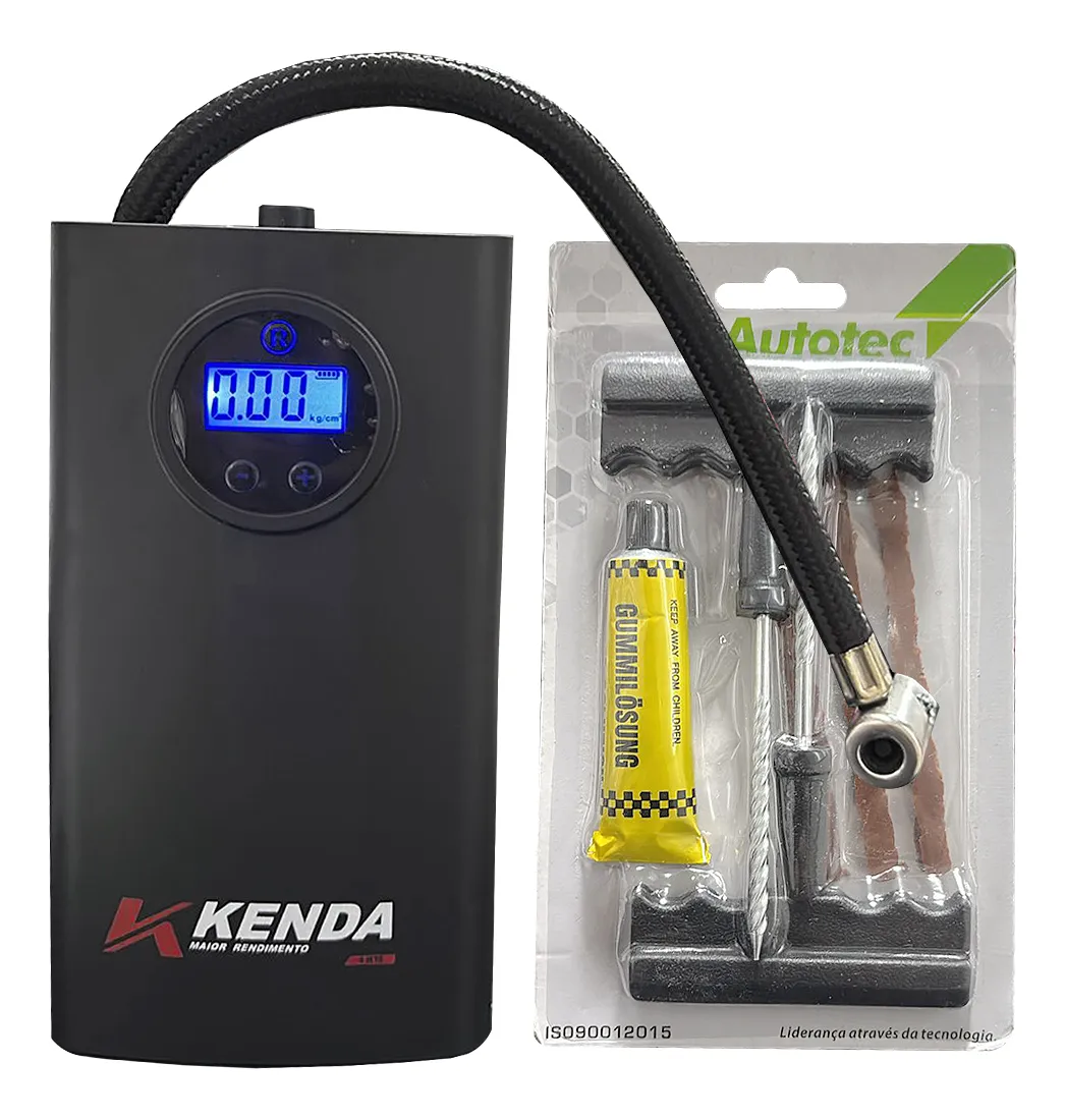 Calibrador Pneu Kenda Portátil + Kit Remendo Macarrão