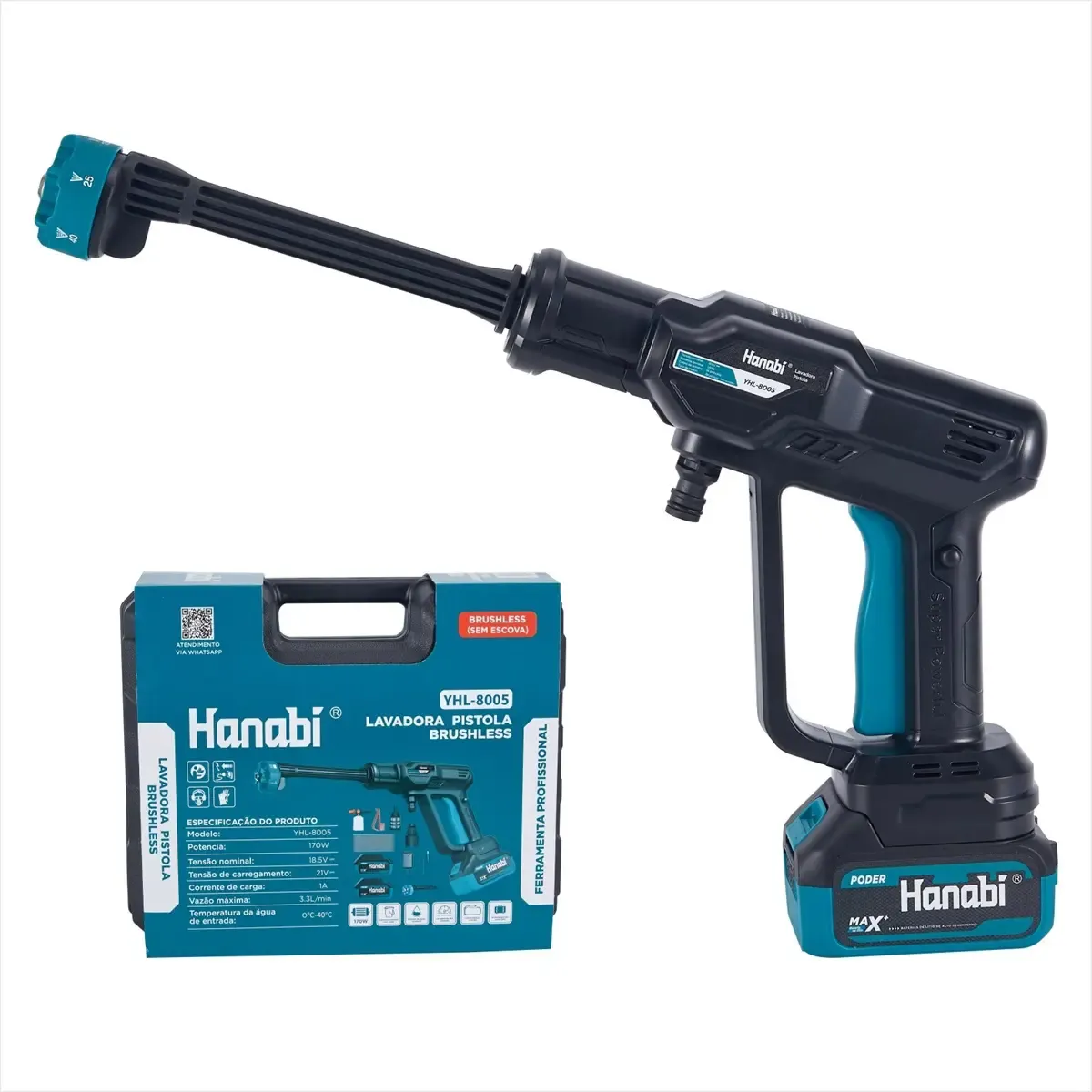 Lava Jato Alta Pressão Hanabi Portátil 21v Brushless Sem Fio Azul 127/220v