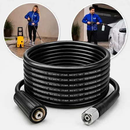 Mangueira Lavadora Alta Pressão Compativel Com Wap Ousada Plus 2200, Atacama Black 2200, Tekna Hlx110 Com 5 Metros Preto