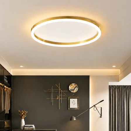 Plafon led Sobrepor Luminária de Teto Slim Redonda Moderna 40cm com 3 Cores de Luz Bivolt para Sala Quarto Cozinha Tieesa Dourado