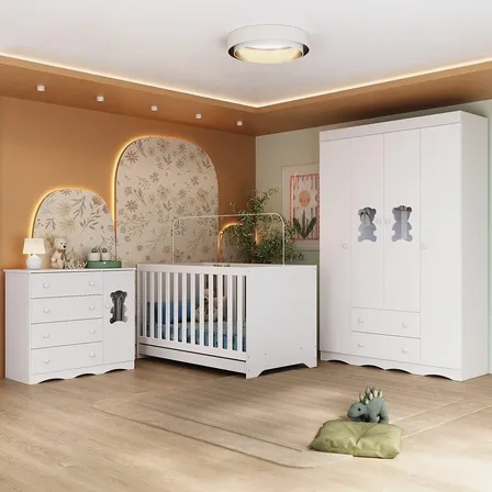 Quarto de Bebê Completo com Berço Americano 3 em 1 Doçura Multimóveis MP4646 Branco
