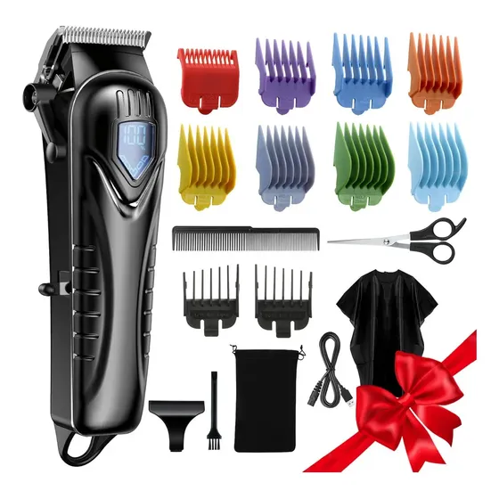 Máquina De Cortar Cabelo Profissional Sem Fio, Com Usb Recarregável, Com Indicador Led, Conjunto De 10 Pentes, Barbear Elétricas, Preto