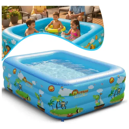 Piscina Infantil Inflável 460l Grande Retangular Pvc Reforçada 3 Anéis Criança Diversão No Verão Azul