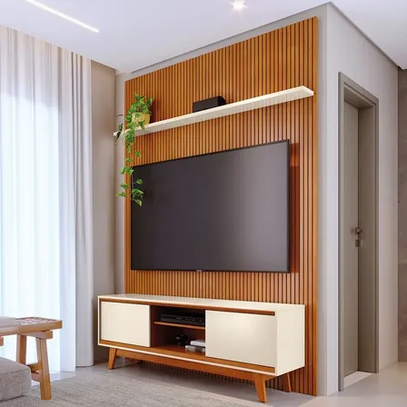 Rack com Painel Ripado Madetec Milo para TV até 65&quot&quot Cinamomo/Off White