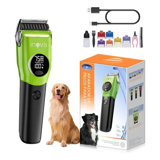 Máquina De Tosa Profissional Sem Fio Para Cães E Gatos Silenciosa E Recarregável Verde 127/220v