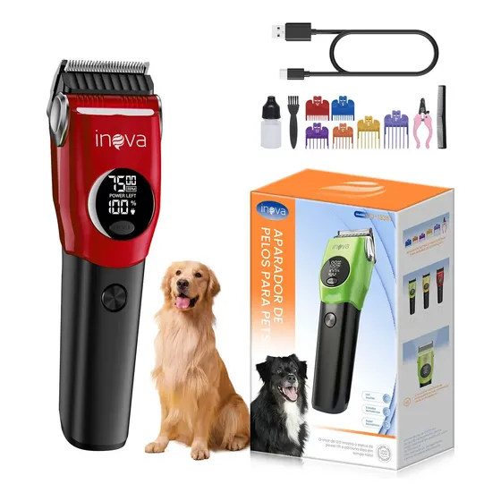 Máquina de Tosa Profissional Sem Fio para Cães e Gatos, Silenciosa e Recarregável Bivolt Com Kit de Acessórios