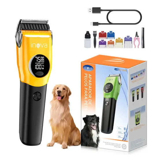 Máquina De Tosa Elétrica Para Pets Inova Cases, Sem Fio, Para Cães E Gatos, Amarela Amarelo 127/220v