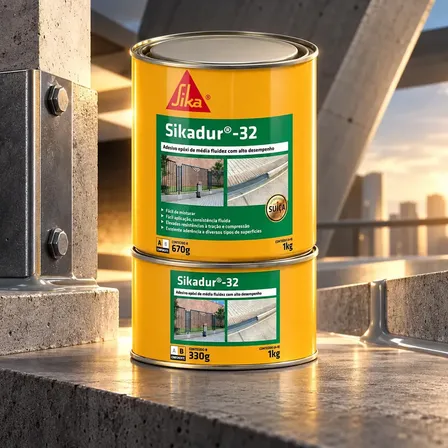 Adesivo Fluido Sikadur 32 Sika 1kg Epóxi Bicomponente para Colagem Estrutural de Concreto, Chapas Metálicas e Fixação em Obras e Reparos