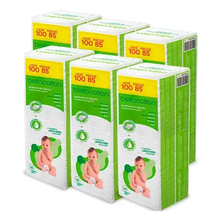 Kit 600 Quadrados Algodão Bellacotton Bebê Hipoalergênico 100% Algodão
