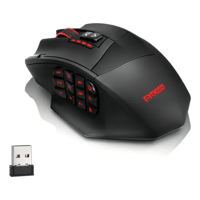 Mouse Gamer Sem Fio E-yooso X33 Para Mmo, 18 Botões Programáveis, 16000 Dpi Ajustável, Rgb, Macro Para Jogos Preto