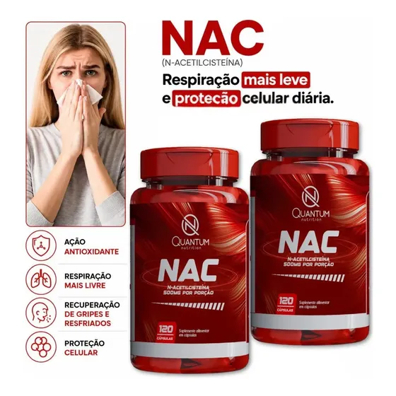 Kit 2 Nac N-acetilcisteína 240 Cáps Imunidade - Quantum Nutrition