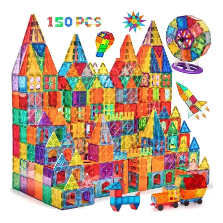 Blocos Magnéticos 150 Peças Formas Geométricas Coloridas e Acessórios