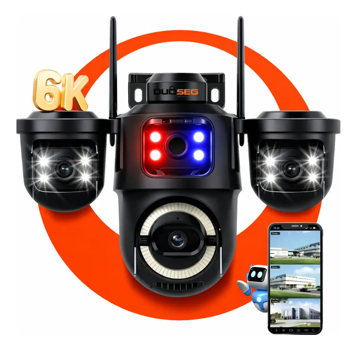 Câmera Segurança P16 Lens Icsee Tripla 6mp Full Hd Externa Preto