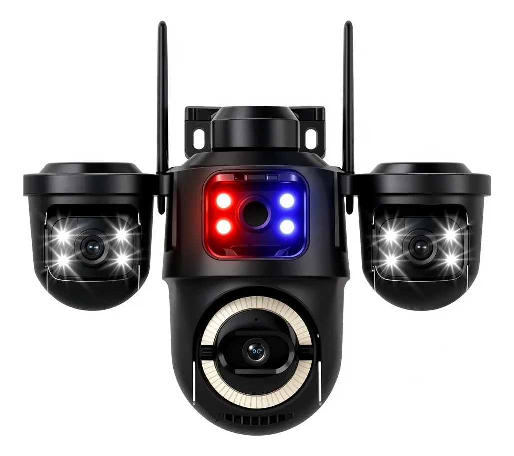 Câmera Wifi Ip66 Full Hd 3lens Icsee Com Áudio E Detecção Preto