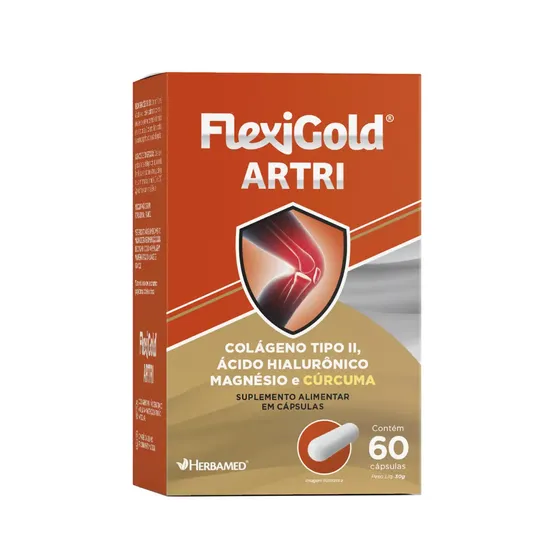 Flexigold Artri Colágeno Tipo 2 + Curcumina + Magnésio Articulação E Ossos Fortes 60caps 500mg - Herbamed