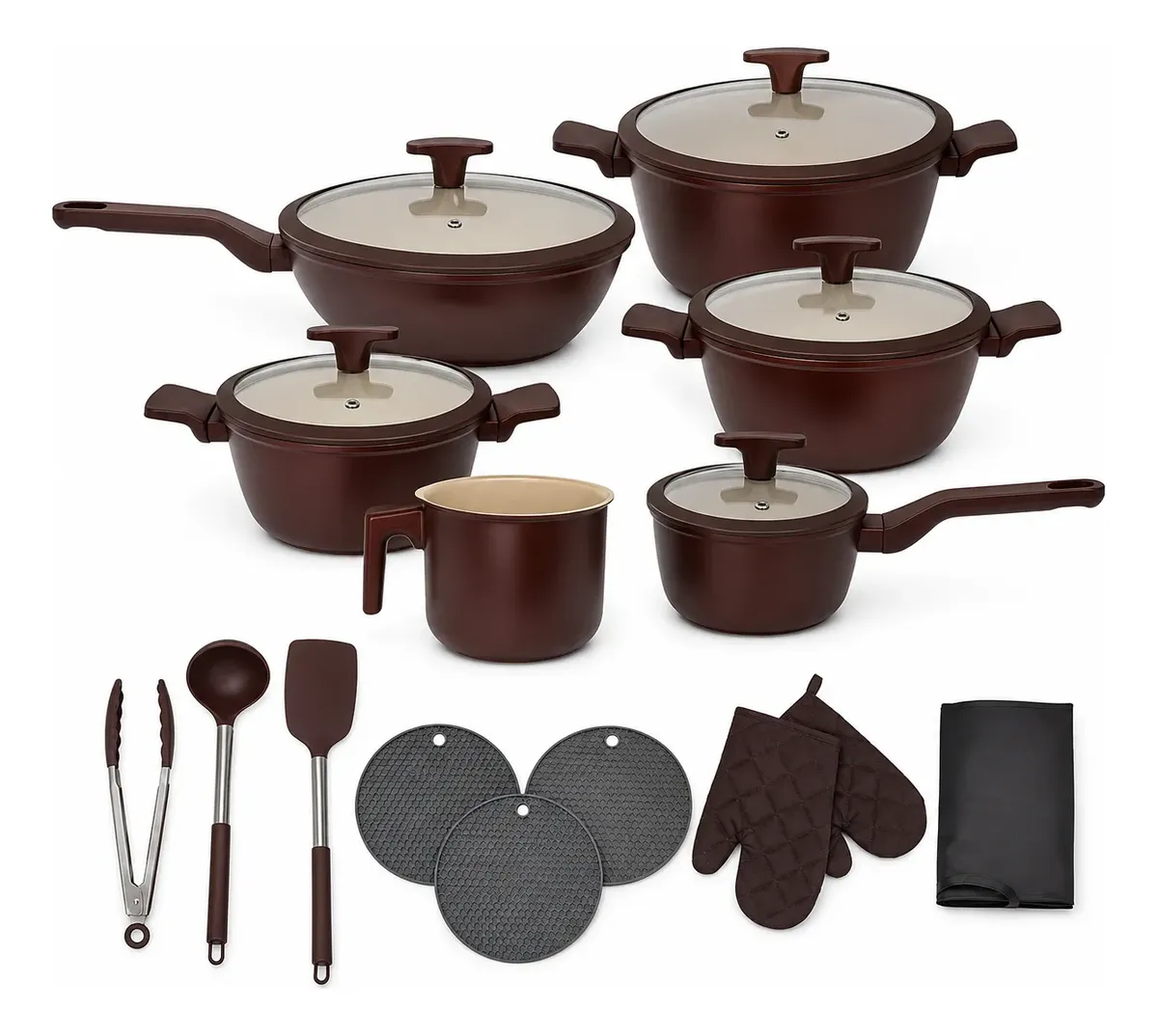 Jogo De Panela Antiaderente Cerâmico 20 Peça Cookwar Premium Marrom