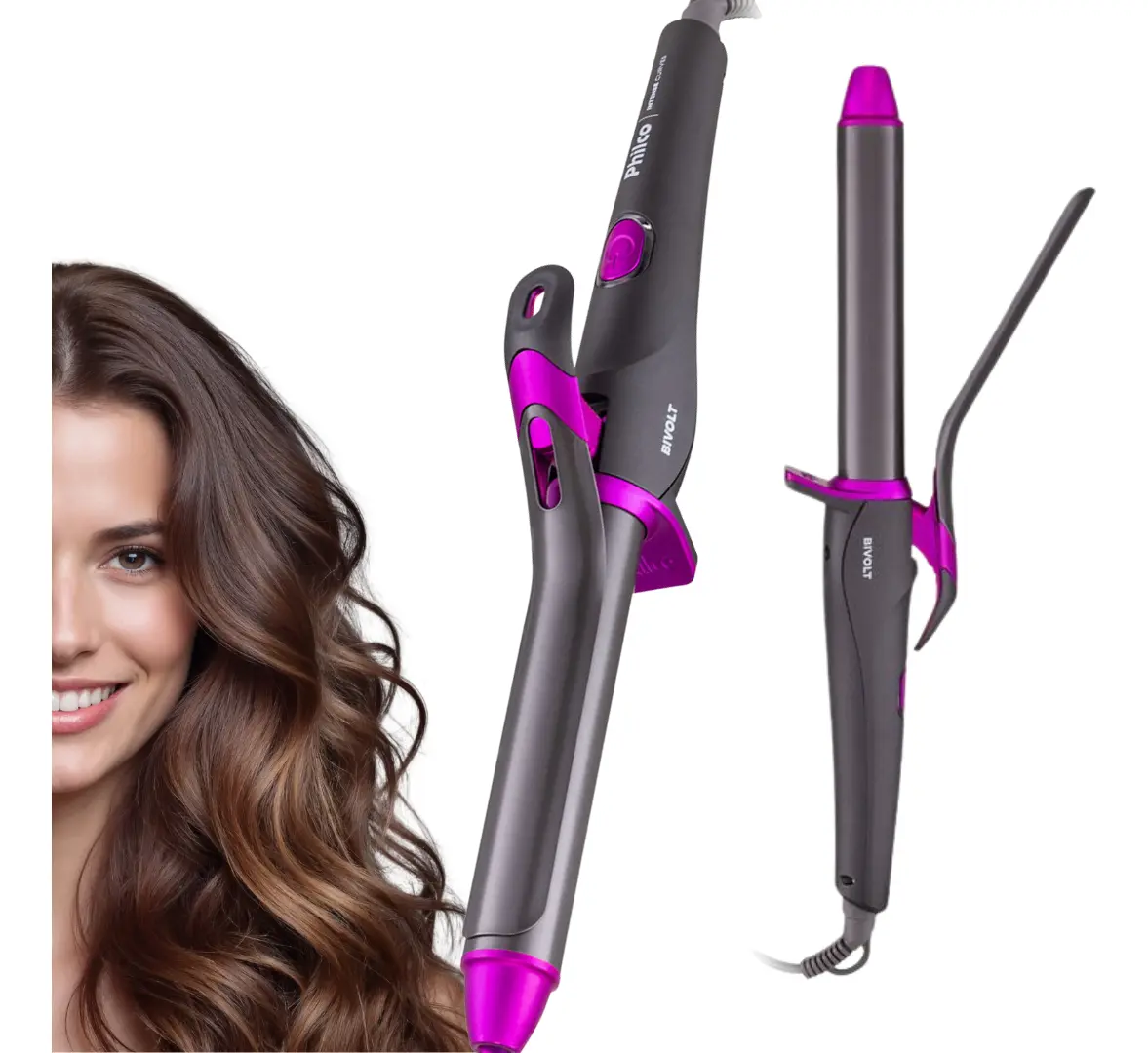 Bebilis Philco Para Fazer Cachos Perfeitos 25mm Bivolt Cinza/rosa 127v/220v