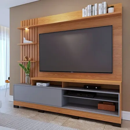 Estante Home Theater Para Tvs Até 65 Polegadas Com Led 1 Wt Freijó/cinza Fosco