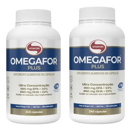 Ômega 3 Vitafor Omegafor Plus Kit 2 Suplemento Óleo de Peixe 240 Caps