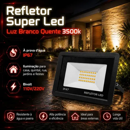 Kit 4 Refletores Led 300w Uc68 Branco Quente 3500k Ip67 Externo 127/220v Preto