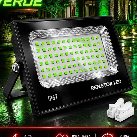 Kit 4 Refletores UC68 LED 300W Verde IP67 para Fachadas e Jardins