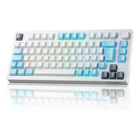 Teclado Mecânico Gamer Sem Fio Basike Abnt2 RGB, 75% 82 Teclas Bluetooth/Wireless/USB, Anti Ghosting Usb Teclado com Knob Programável para Pc Notebook Mac Ps4, Branco
