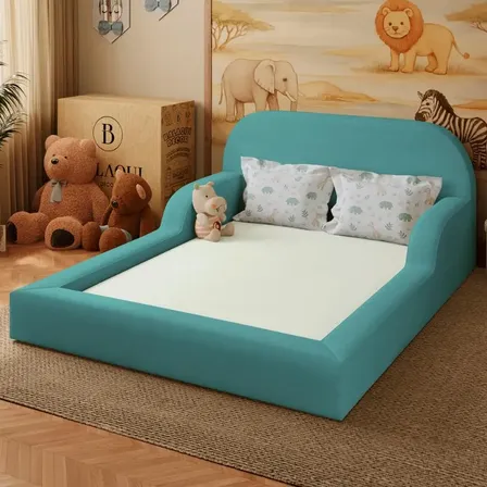 Cama Colchão Casal Montessoriana Infantil Proteção Lateral Cor Azul