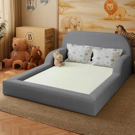 Cama Casal Montessoriana Infantil Segura + Colchão Cor Grafite