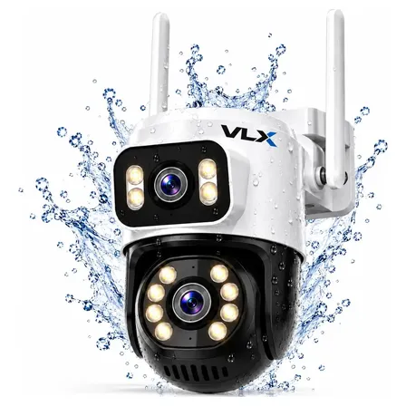 Câmera Segurança WiFi A28B 4K Dupla Lente Externa IP66 Visão Noturna Colorida Áudio Bidirecional 360° iCSee Detecção Movimento PTZ Monitoramento Celular VLX