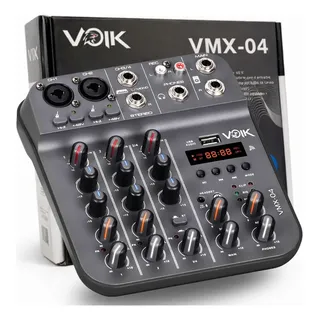 Mesa De Som 4 Canais Voik VMX-04 USB Bluetooth Efeitos Delay e Repeat Interface de Áudio Live Streaming 48v Phantom Power HI-Z Processamento Digital Bivolt 110v/220v