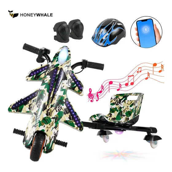 Honeywhale 008c Triciclo Elétrico Drift Infantil, 250w-60min-12km-50kg, Com Bluetooth, 3 Modos De Velocidade, Adequada Para Crianças De 5 A 8 Anos, Honey Whale (36v, 3ah) Verde
