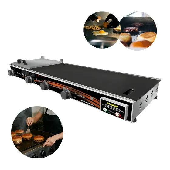 Chapa 100x30cm Para Fazer Lanches C/ Prensa C/ 4 Queimadores