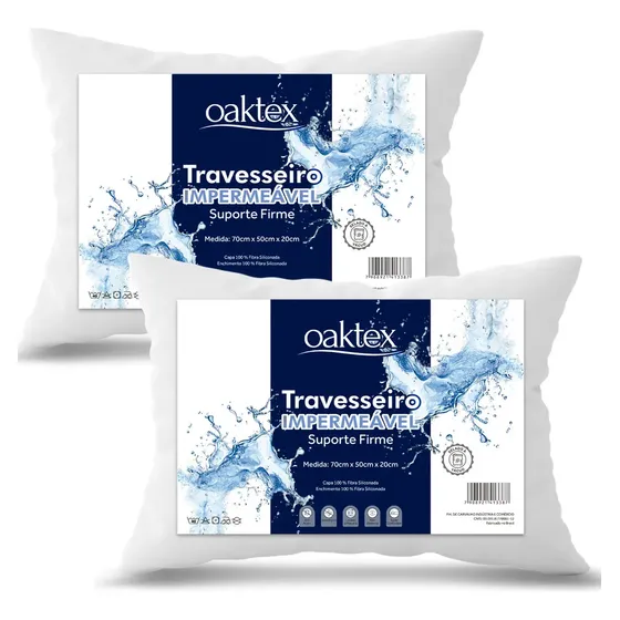 Kit C/2 Travesseiros Antialérgico Impermeável 50x70 Lavável Branco