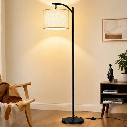 Luminária de Chão, Abajur de Chão Moderna em Arco de Metal, Cúpula de Tecido, Soquete E27 para LED Tricolor, Luminária Decorativa para Sala de Estar, Quarto e Escritório, Tieesa Preto