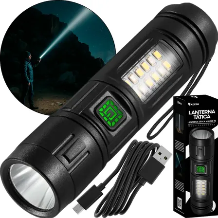 Lanterna Tatica Militar Ultra Led Potente Longo Alcance USB Tipo C Bateria Recarregavel Profissional