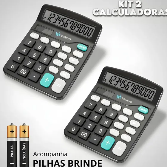 Kit 2 Calculadoras de Mesa 12 Dígitos Básica Escritório Estudo Escola Comércio We Varejo Calculadora Preta
