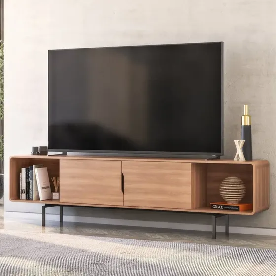 Rack de TV 85 Polegadas Otto Espresso Móveis 2 Portas Freijó Preto 220cm