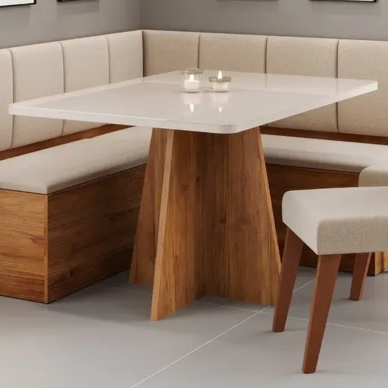 Conjunto Canto Alemão Viero Baú Mesa 120x77,8cm Vidro 2 Cadeiras Milão