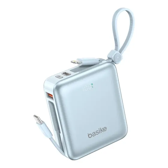 Power Bank Basike 10.000mAh Turbo com Cabo Embutido para iPhone e Samsung
