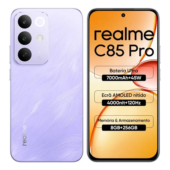 Celular Smartphone Realme C85 Pro 256gb 8gb Ram Dual Sim Bateria 7000mah IP69 Pro Resistência à água Violeta