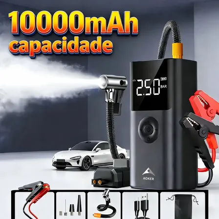 Auxiliar Partida Bateria Portátil Tivui Compressor Power Bank Energia Móvel Multifuncional 4 Em 1 De 10000mah Com Luzes De Emergência De Led