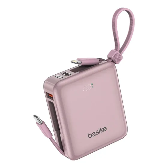 Power Bank Basike 10.000mAh Turbo com 3 Saídas para iPhone e Samsung Rosa