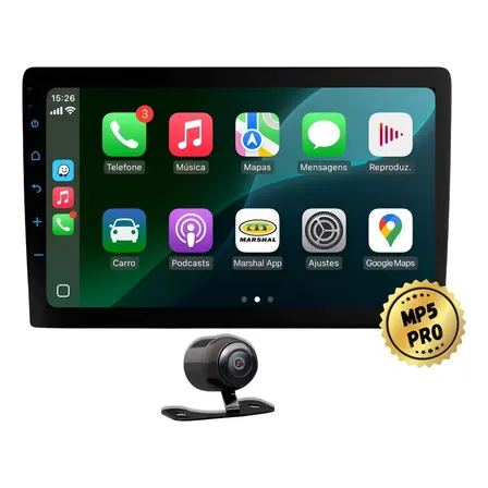 Central Multimidia 9'' Mp5 Pro+ Carplay Android Auto Sem Fio Preto
