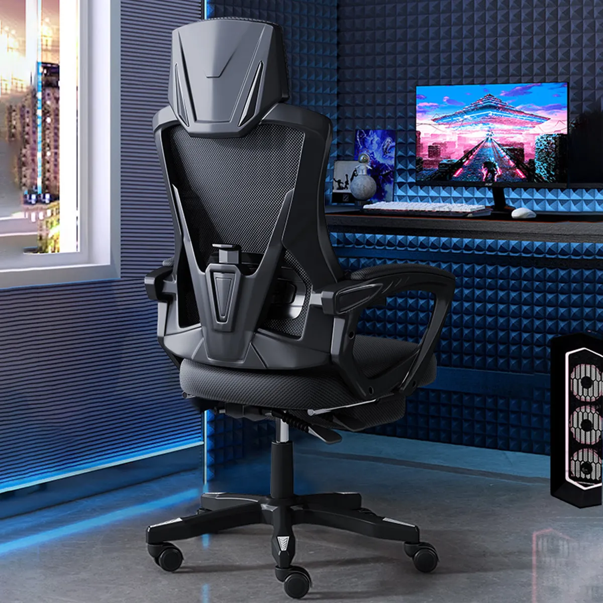 Cadeira Gamer Ergonômica Cadeira Escritorio Gamer 200kg Preto Esponja Encosto Pernas De Aço