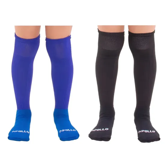 Kit 02 Pares Meião Futebol Infantil Juvenil Cores Sortidas Cor 01 Azul 01 Preto Tamanho 28_34