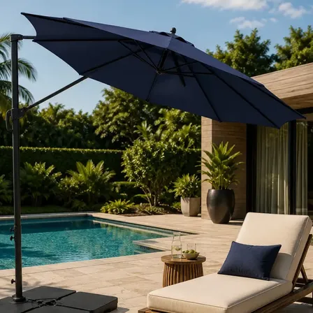 Ombrelone Suspenso Guarda Sol Lateral 3m Azul + Base 60L 4 peças Para Jardim Piscina Área De Lazer Casa Lys