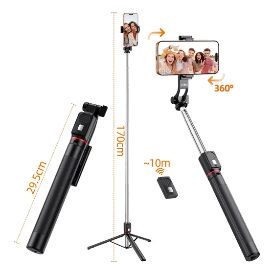 1.7M Tripe De Celular bem como Bastão De Selfie E Portátil Com Controle Remoto Destacável E Suporte Para Celular 360° Rotação, Extensível Tripé Selfie Stick, Universal Tripé De Celular Cor Preto Inova
