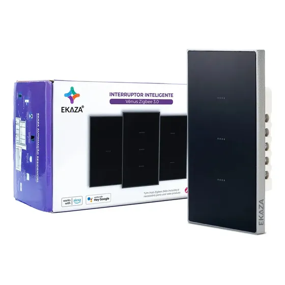 Interruptor Inteligente Fosco Zigbee Vênus Soft Touch Smart 3 Botões Alexa Google Home Cor Preto Ekaza 127/220v
