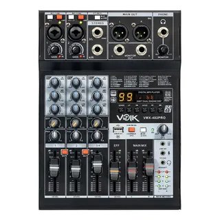 Mesa De Som 4 Canais Voik Vmx-402 Pro Metal Usb Bluetooth 99 Efeitos Interface De Áudio Live Streaming 48v Phantom Power Botão Mute Processamento Digital Bivolt 110v/220v 127/220v